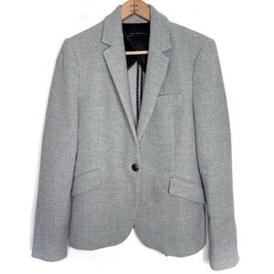 ZARA Grey Modern Waffle Weave Structured Silver One Button Preppy Blazer XL